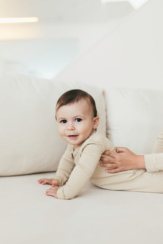 Sand + Heather Grey Onesie